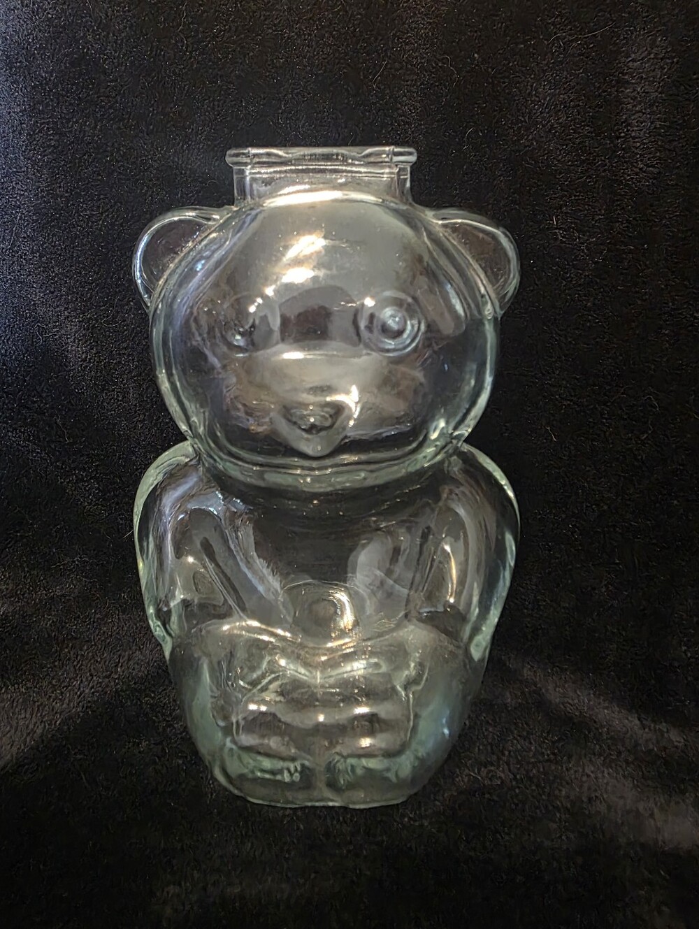 Vintage Anchor Hocking Clear Glass Teddy Bear Coin Bank #1